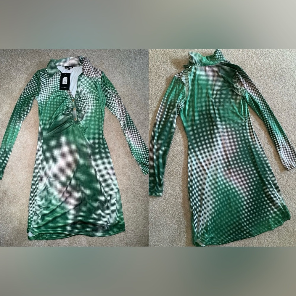 Fashion Nova Dress 
Size M
Green/White/Black Polka Dot